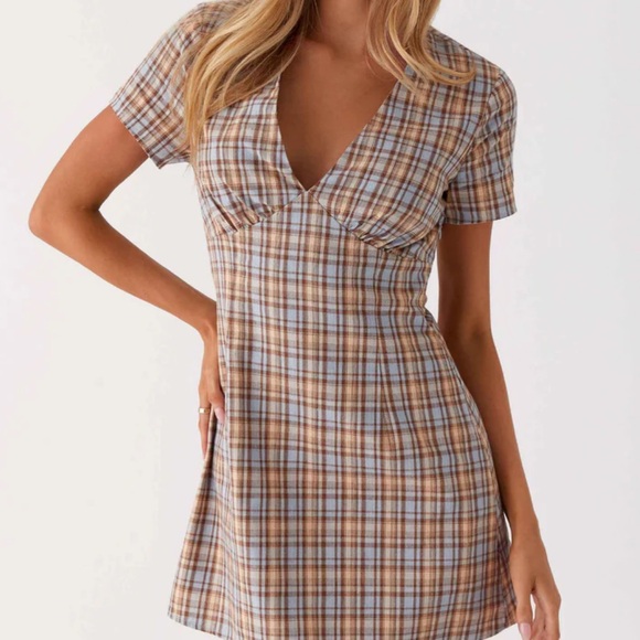 Peppermayo Dresses & Skirts - Pepper Mayo Plaid V Neck Mini Dress